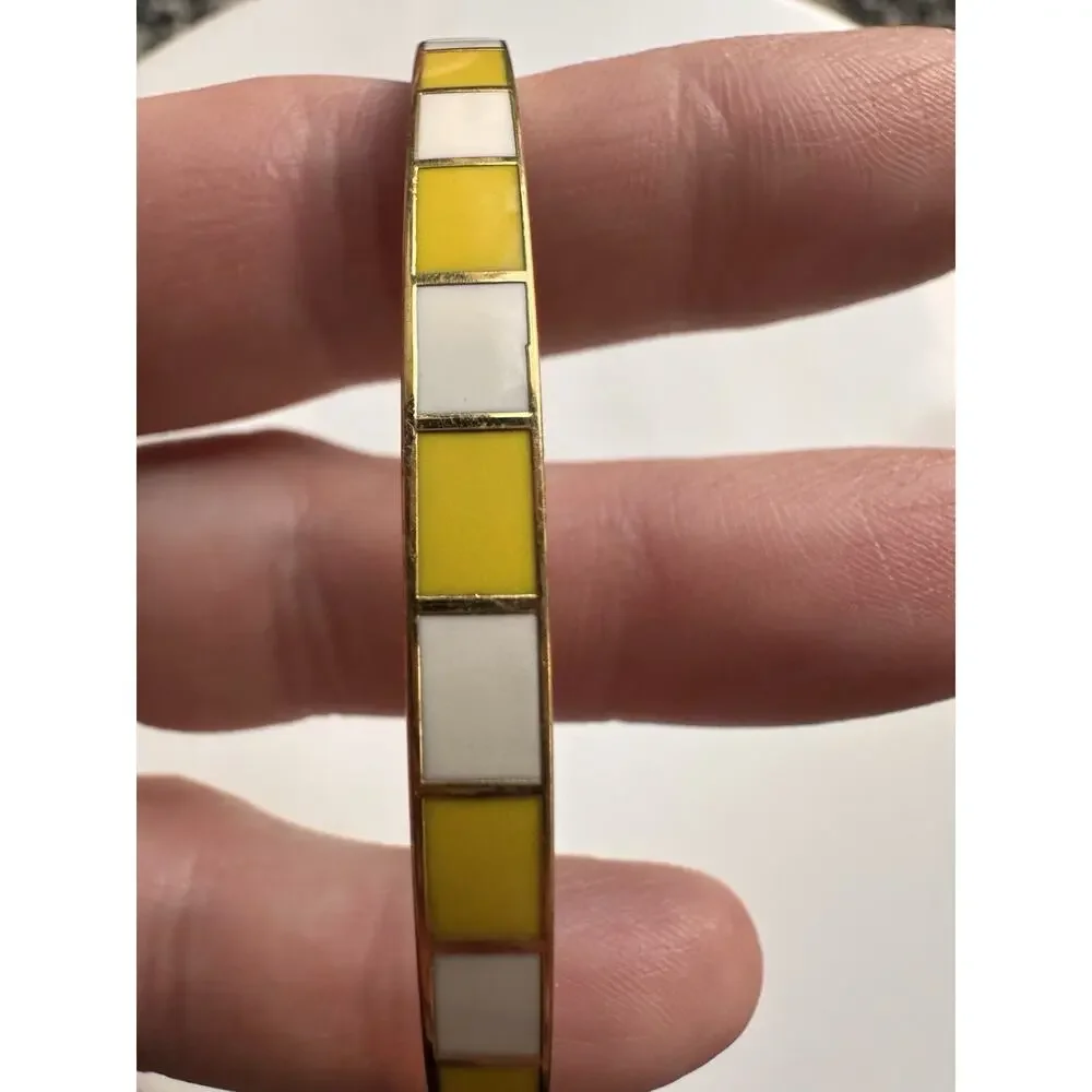 Kate Spade Hit Your Stride Idiom Bangle Gold Tone Yellow White Enamel - Picture 4 of 11